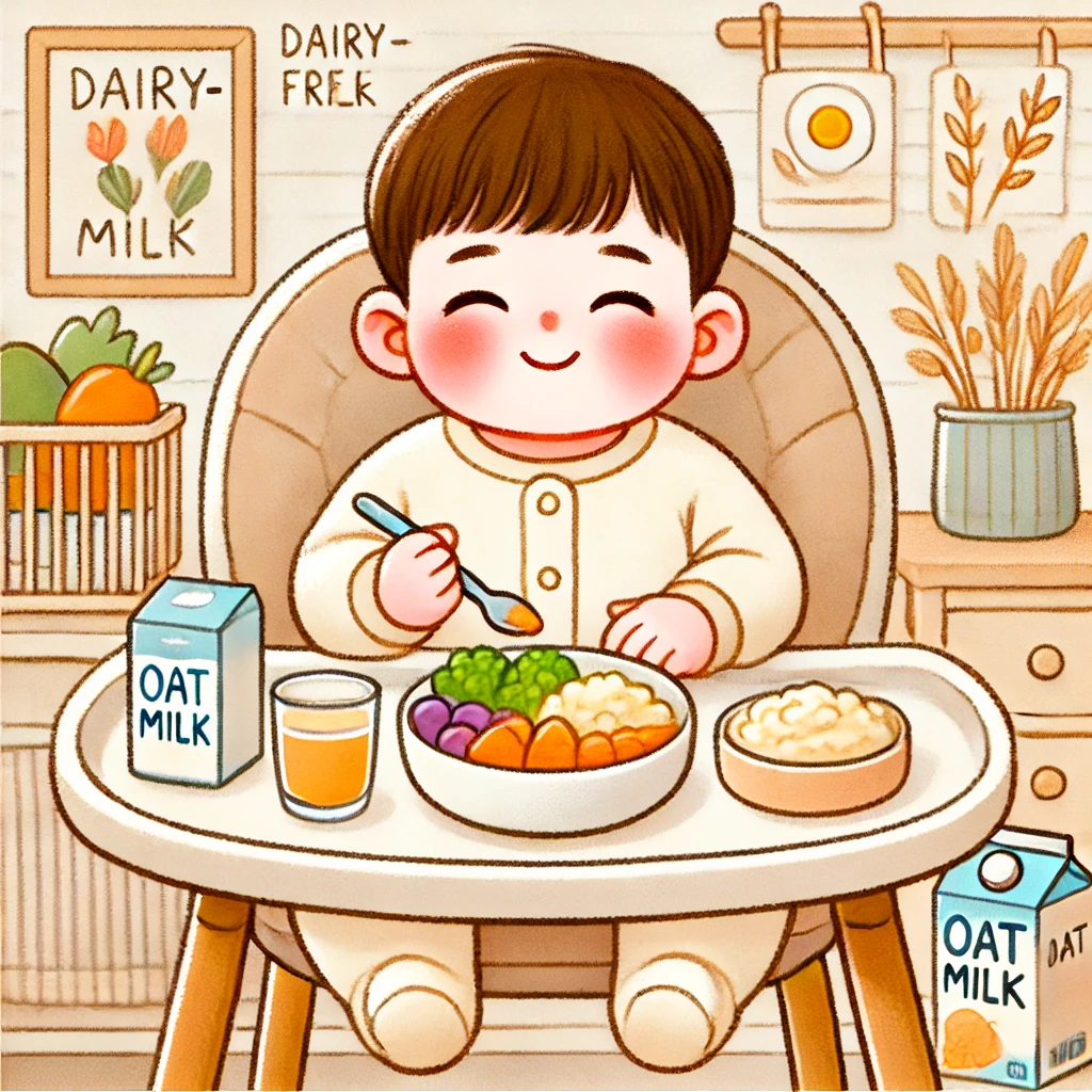 우유 알레르기 대체 식단을 먹는 아이 이미지