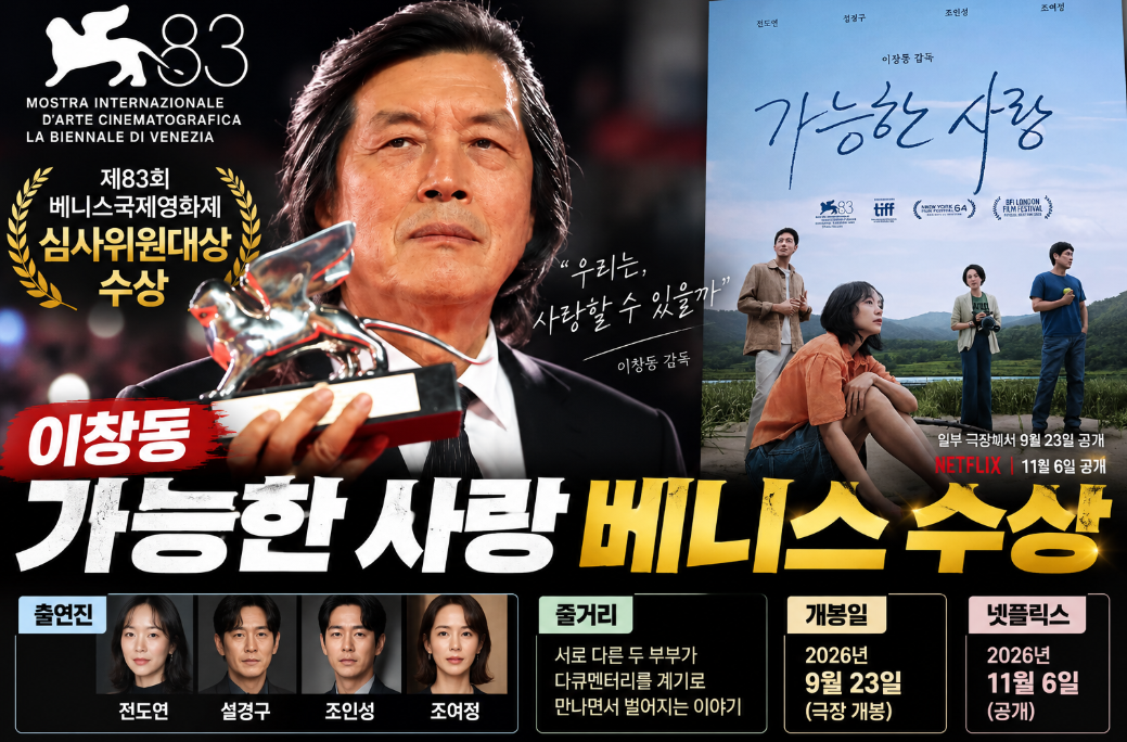이창동 가능한 사랑｜베니스 심사위원대상&middot;수상 소감&middot;개봉일&middot;넷플릭스