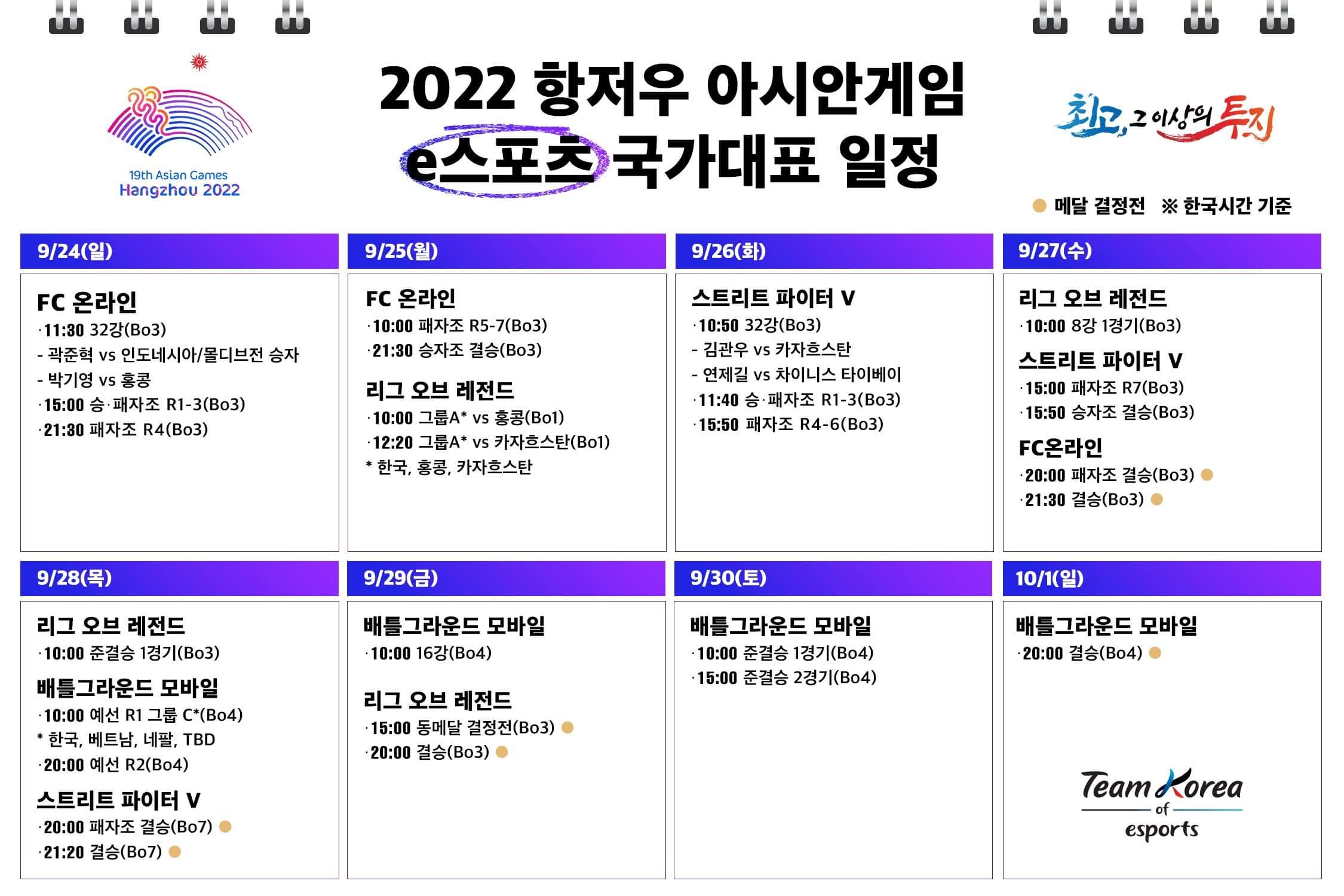 항저우 아시안게임 e스포츠 일정