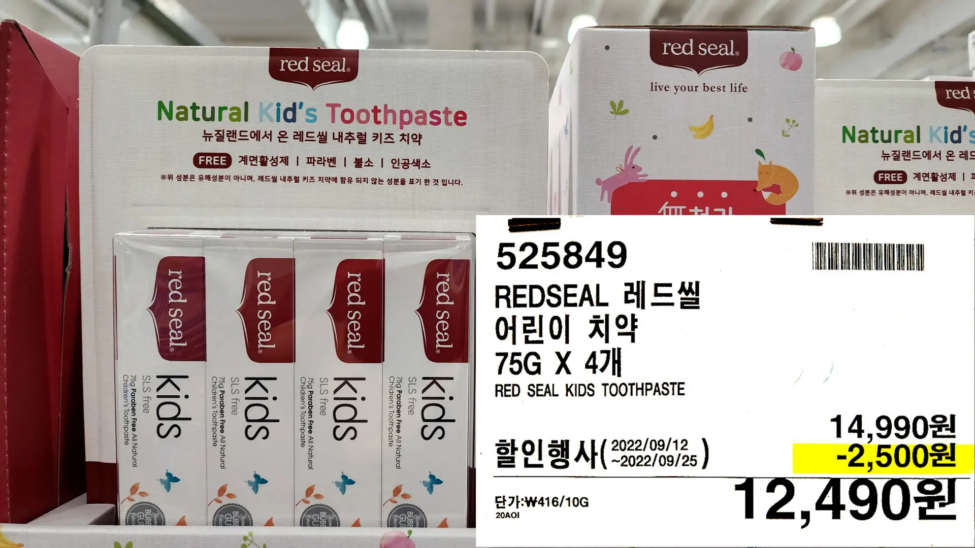 REDSEAL 레드씰
어린이 치약
75G X 4개
RED SEAL KIDS TOOTHPASTE
12,490원