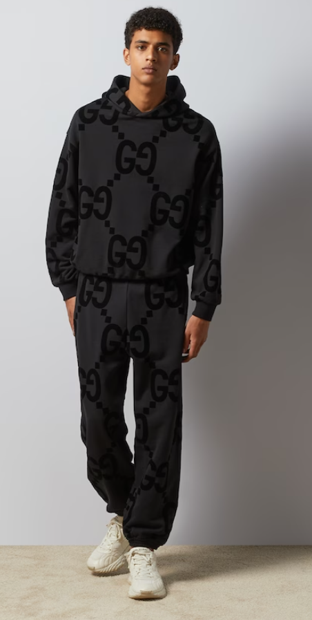 구찌 GG 플로킹 프린트 코튼 플리스 스웨트 팬츠