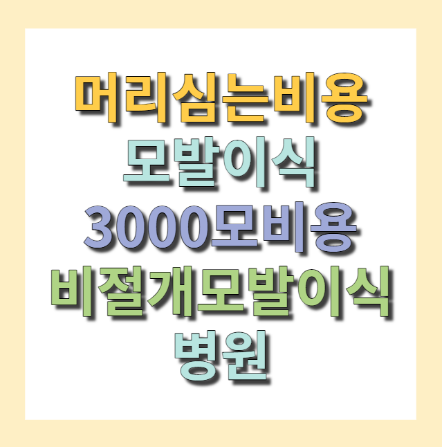 머리심는비용 <모발이식3000모비용> 병원, 비절개모발이식