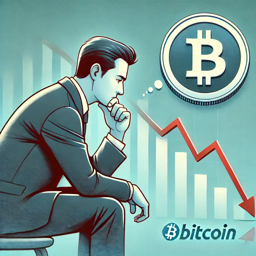 비트코인 그래프 하락선을 보며 투자를 고민하는 남성 투자자의 모습
