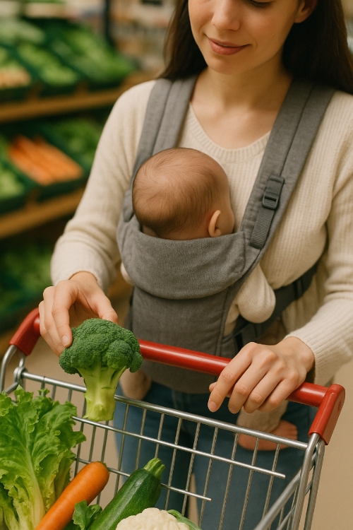 아기와 마트에서 장보는 모습