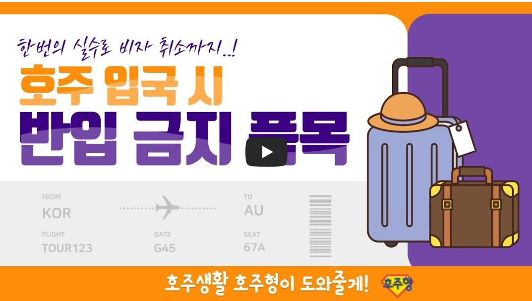 호주 입국시 반입 금지 품목 유튜브 캡쳐