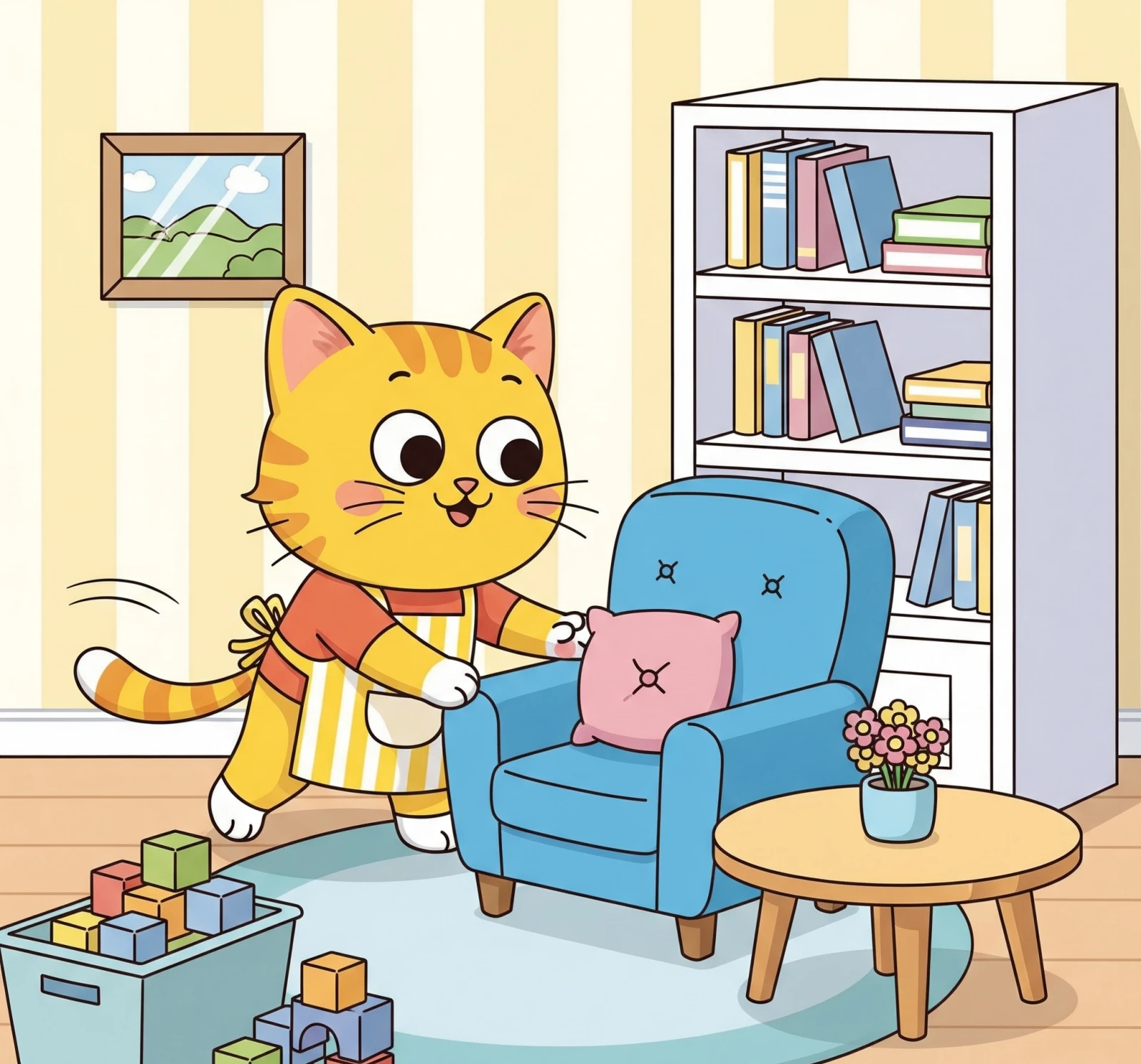 가구를 배치하는 고양이 그림, Drawing of a cat arranging furniture