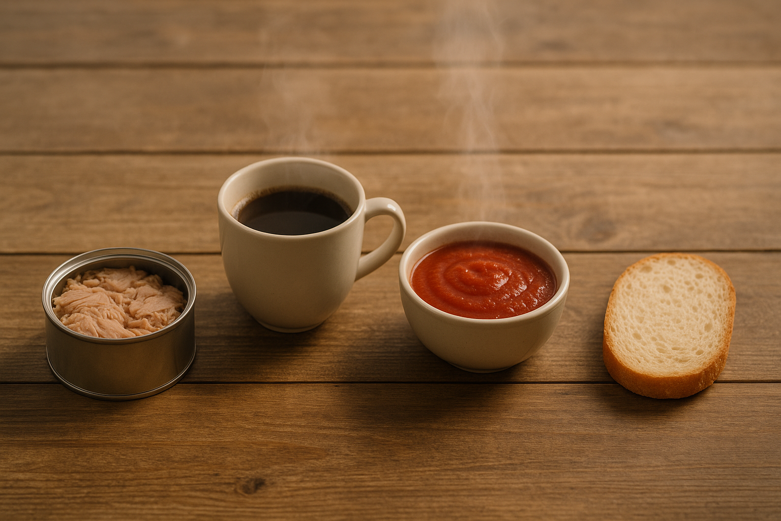 퓨란이 포함된 음식, 참치캔, 커피, 토마토소스, 빵