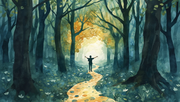 생각의 숲에서, 통찰의 길을 여는 사람에 관한 그림입니다