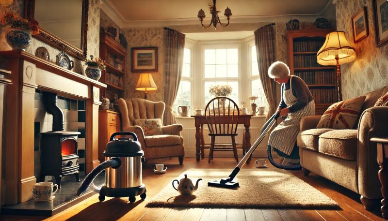 영국 가정의 카펫 청소와 티타임