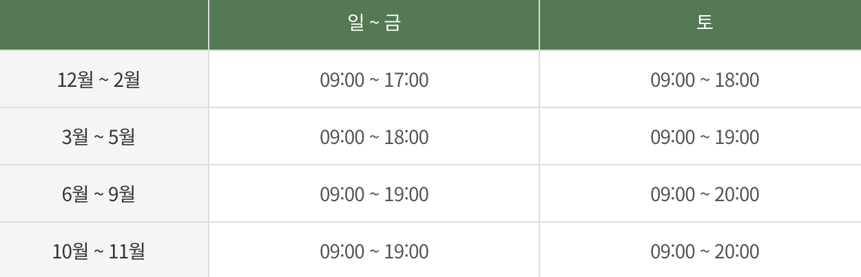 산책길&amp;스카이워크 운영시간
