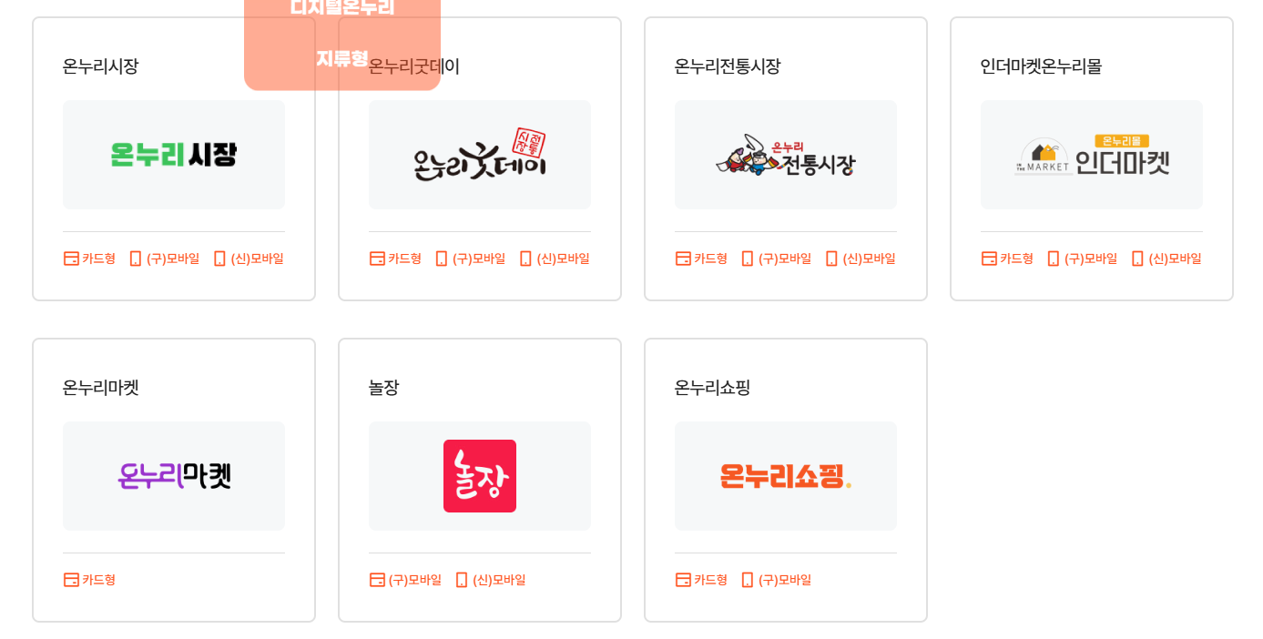 디지털 온누리 상품권 온라인 사용처(출처: 홈페이지)