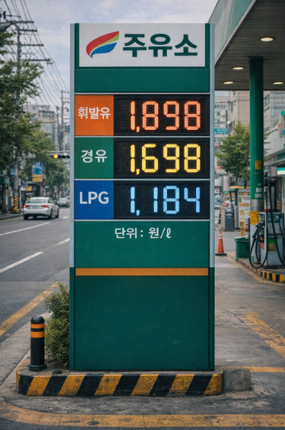 석유 최고가격제 시행 전 주유소 휘발유 경유 가격표 예시