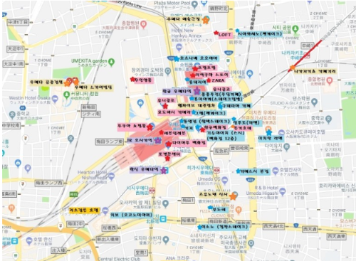 우메다 한글관광지도