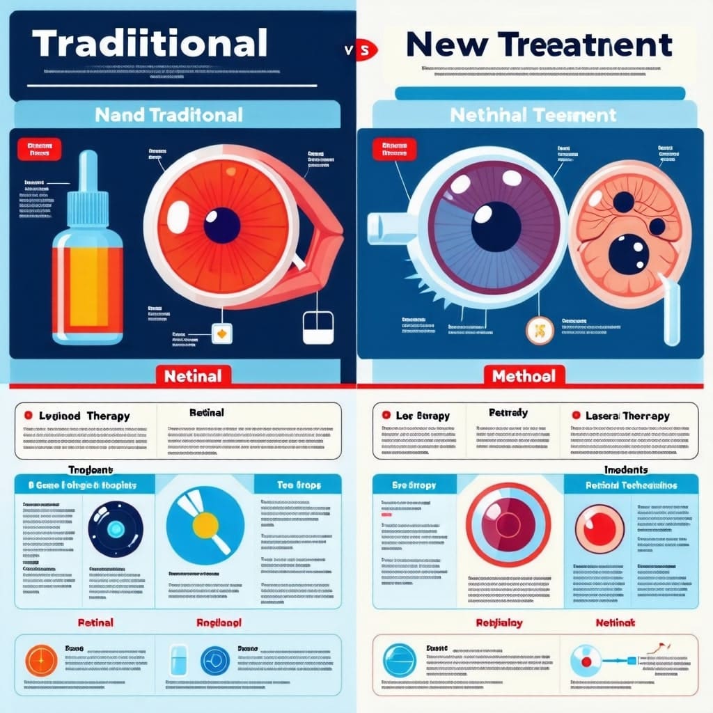 전통적인 치료법과 새로운 치료법의 비교를 보여주는 차트.