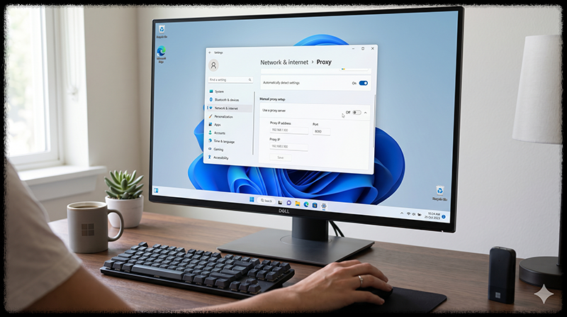 Windows 프록시 설정을 끄는 모습