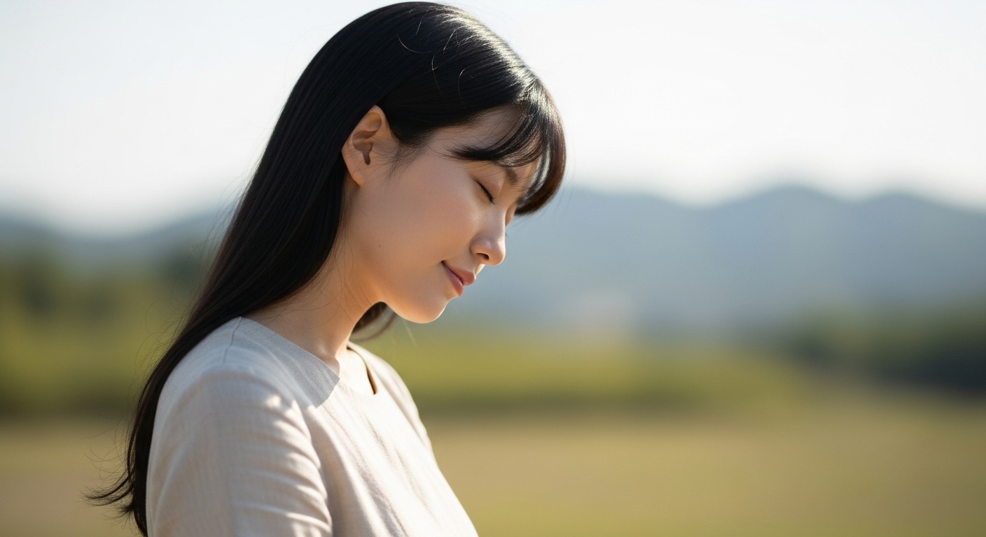 눈을 감고 쉬는 여성의 옆모습