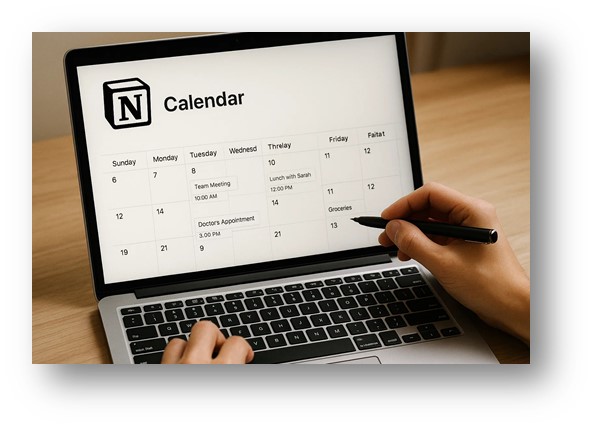 메모, 캘린더 관리, 업무정리까지 한 곳에서 다 할 수 있는 노션 앱을 활용하는 모습