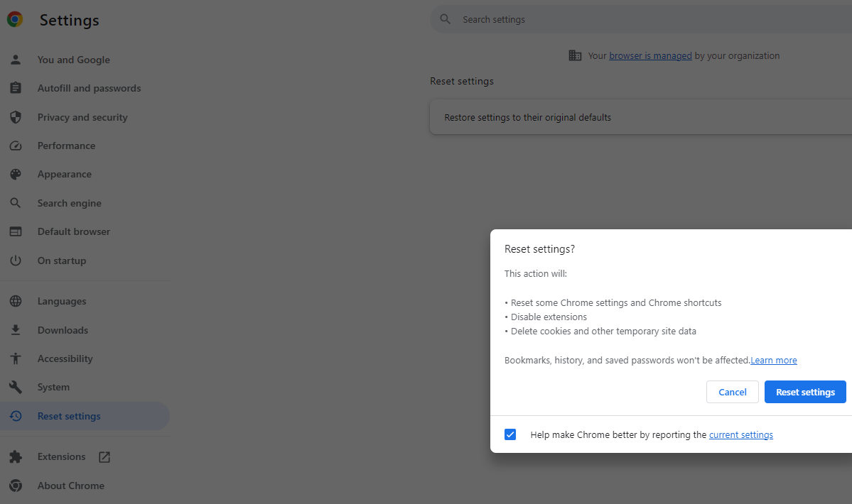 크롬 웹브라우저 초기화