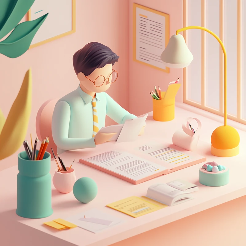 연금 ETF 상품설명서를 읽으며 무역 정책 주요 용어와 투자위험성을 꼼꼼히 파악하는 신입 직원의 투자정보 습득, 상품설명, 투자리스크, 무역용어, ETF이해도 키워드 조화