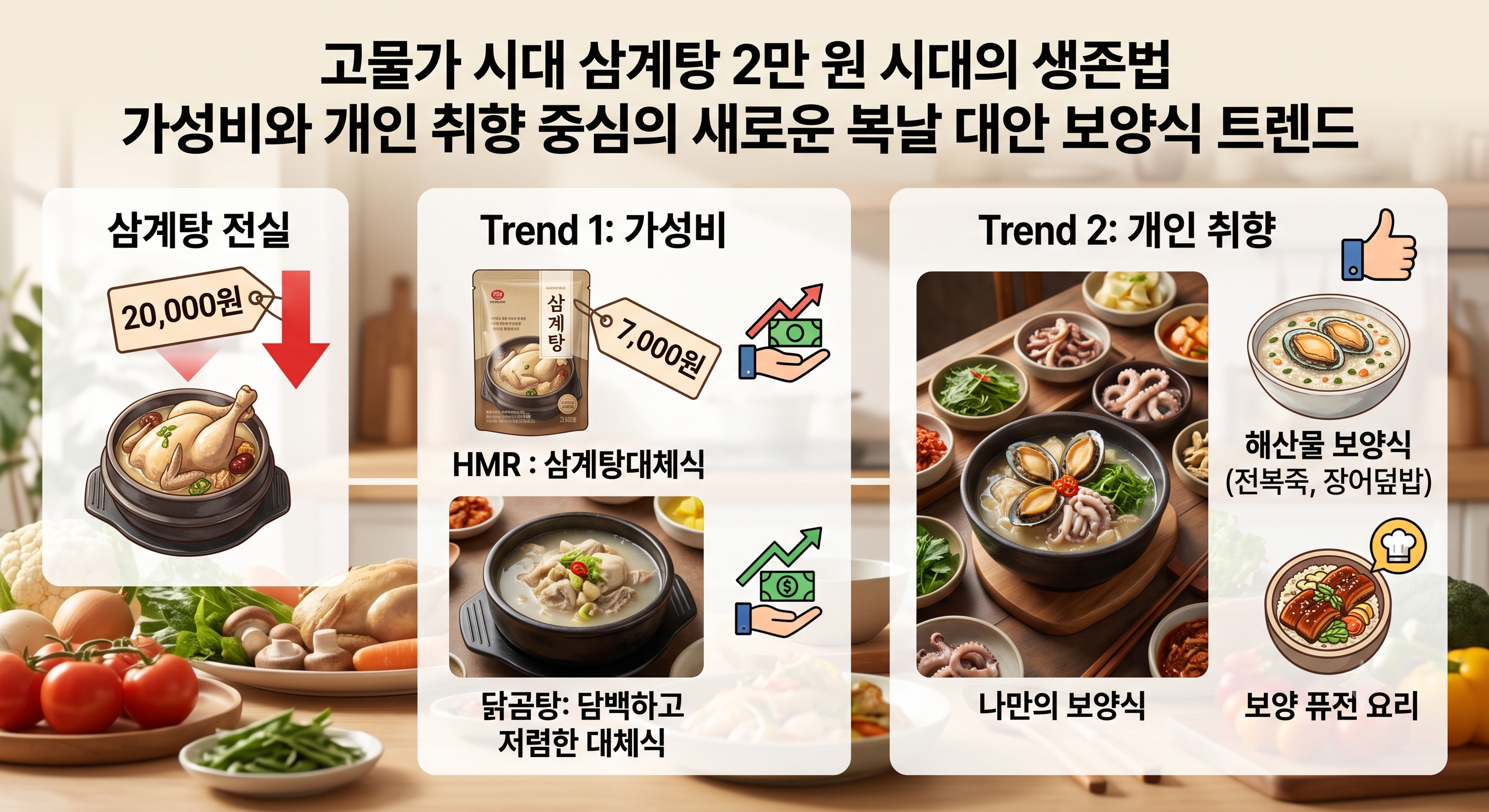 고물가 시대 삼계탕 2만 원 시대의 생존법 가성비와 개인 취향 중심의 새로운 복날 대안 보양식 트렌드