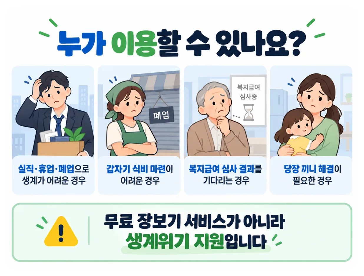 그냥드림 지원대상 실직 휴업 폐업 생계위기 복지급여 심사 중 이용 예시