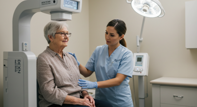 골밀도 검사를 받는 노인