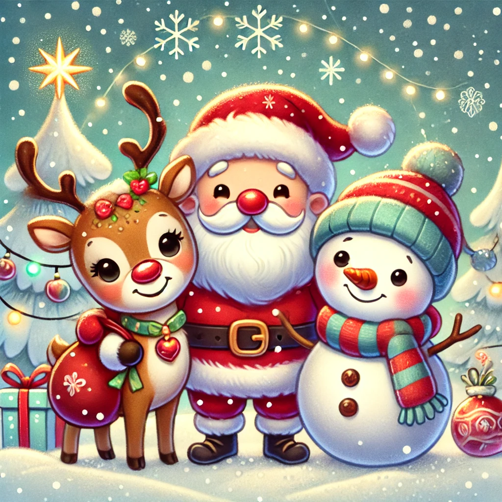 산타와 루돌프 친구 눈사람