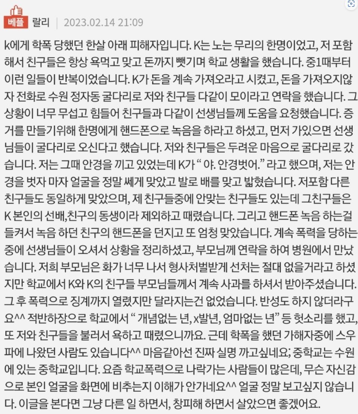 피지컬100-김다영--학폭-피해자-글-사진4