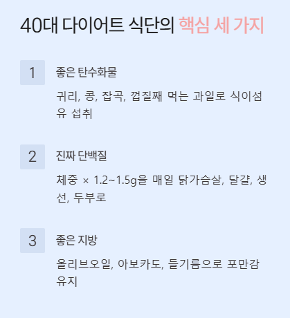 40대 다이어트 식단의 핵심 세가지