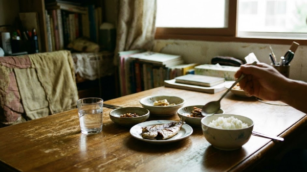 술먹기전 밥과 단백질을 섭취하는 모습