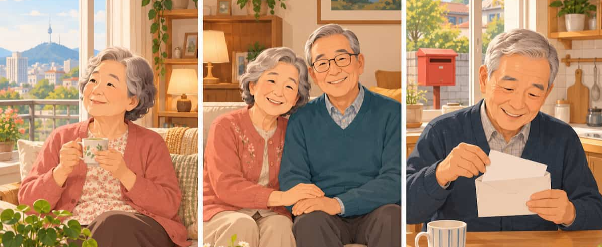 혼자 사시는 경우, 부부가 함께 받는 경우, 국민연금을 받는 경우로 나눠 본 기초연금 계산 예시 그림