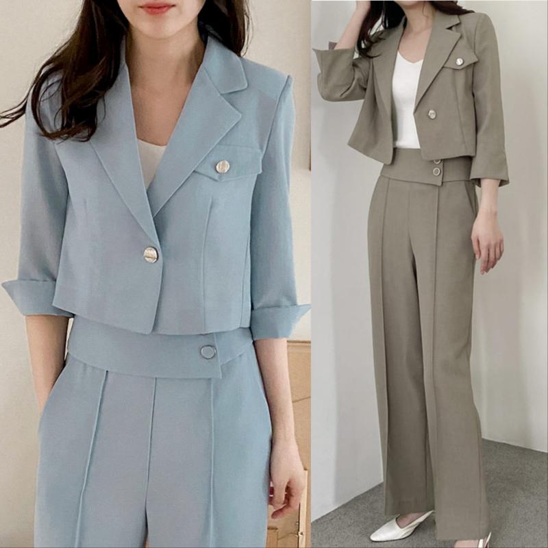 여성정장 세트 여자 셋업 수트 크롭자켓 와이드 여자여름정장