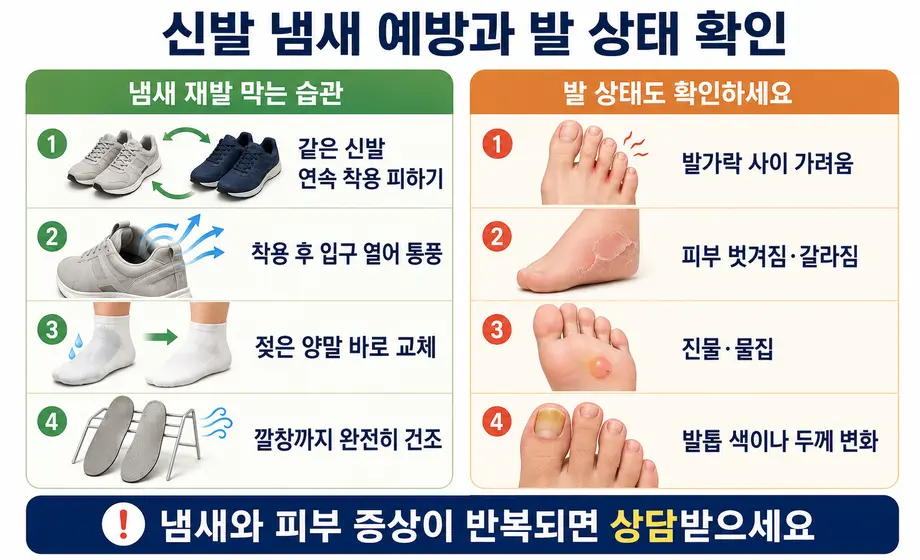 신발 냄새 예방 습관과 가려움 피부 벗겨짐 등 발 상태 확인
