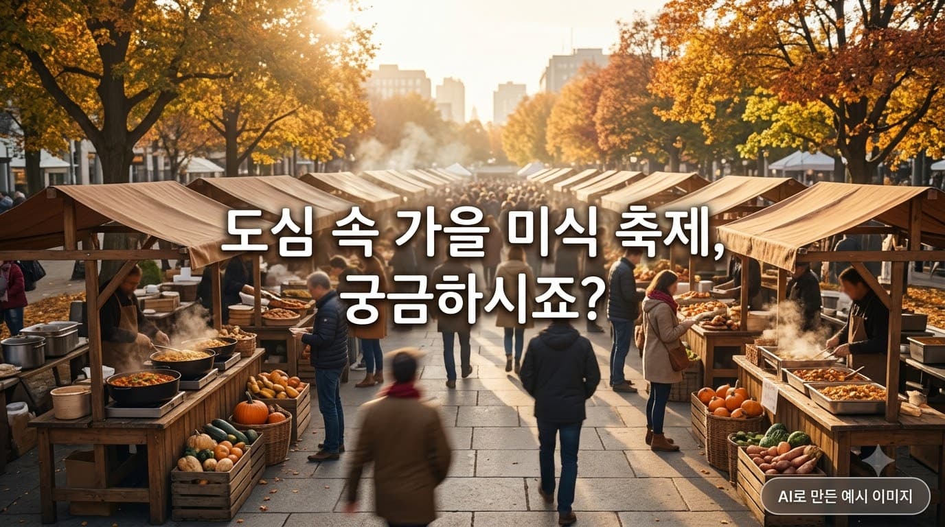 야외 광장에 늘어선 음식 장터 매대