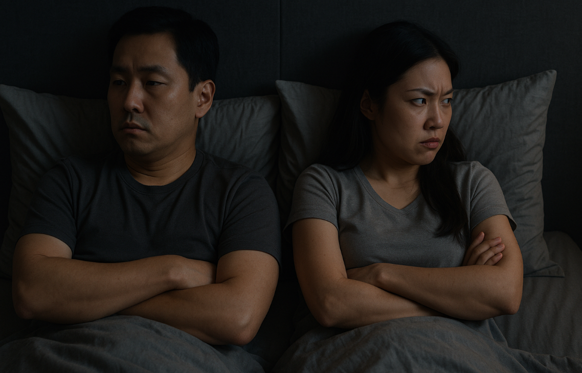 남편이 미운 아내와 무덤덤한 남편 모습