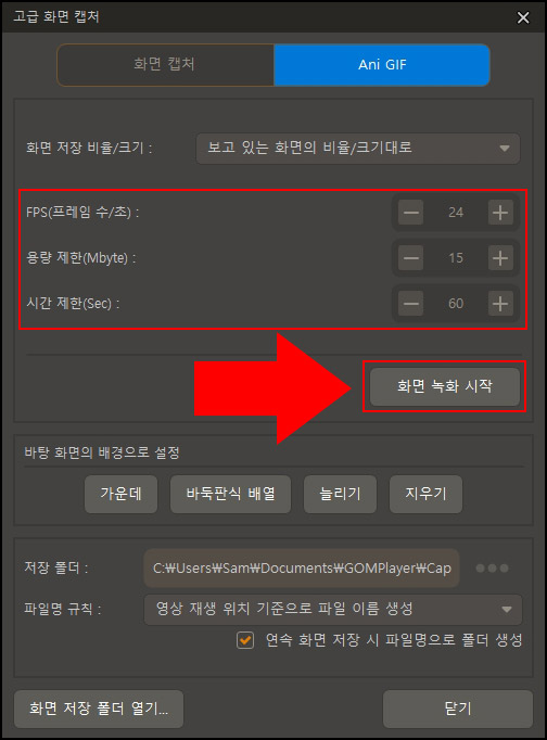 곰플레이어 ani gif 설정