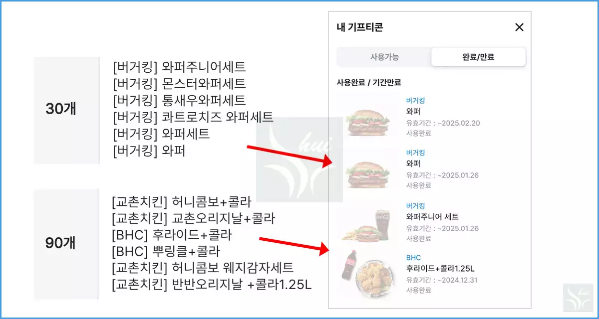 기프트콘 사용완료 내역