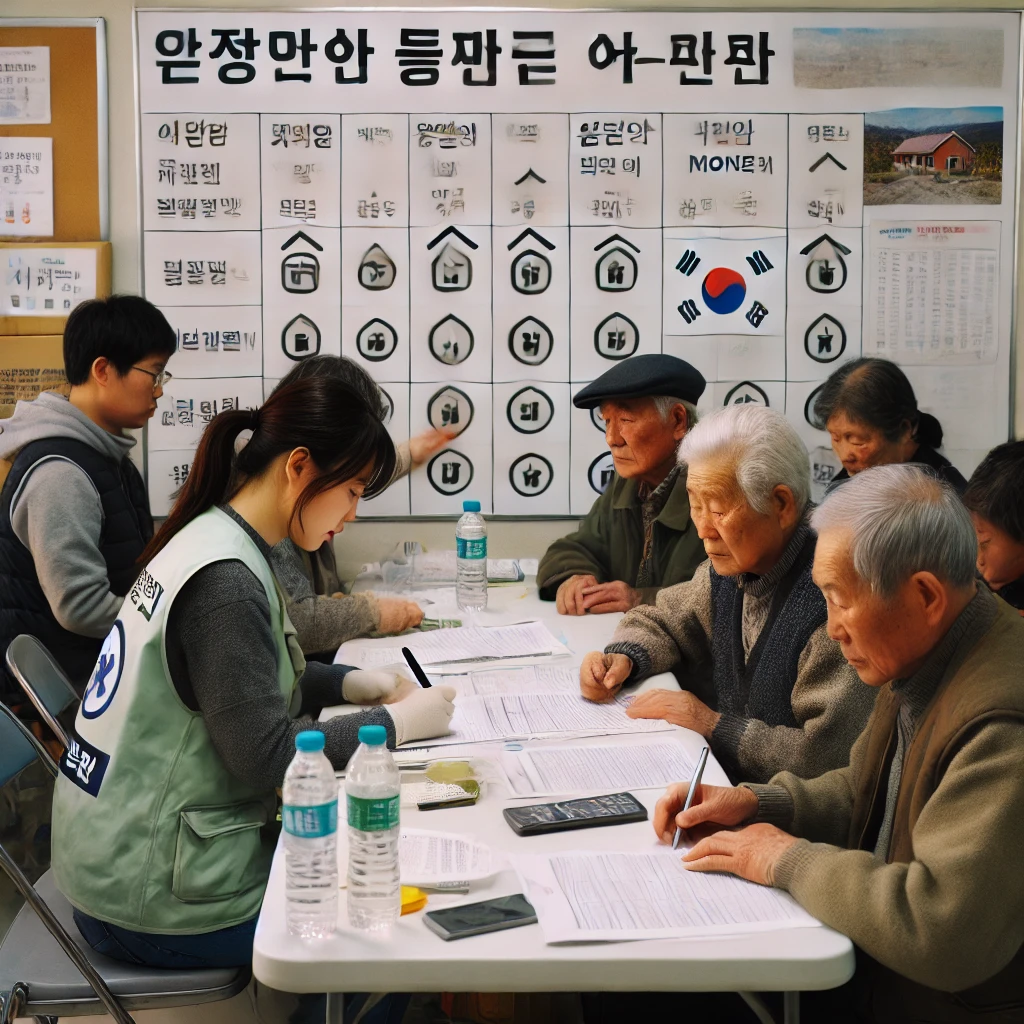 산불 피해자들이 지원 신청서를 작성하는 모습 