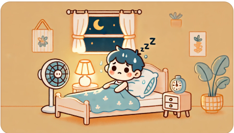 열대야에 잠 못 드는 귀여운 캐릭터 일러스트