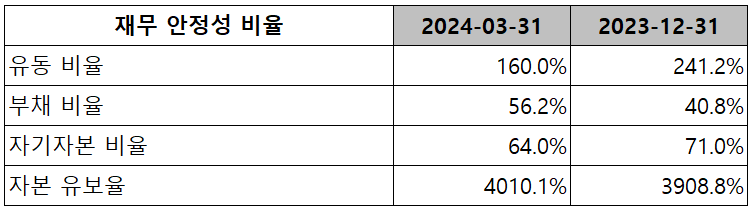 이녹스첨단소재 - 재무 안정성 비율