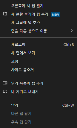 새 분할 보기에 탭 추가