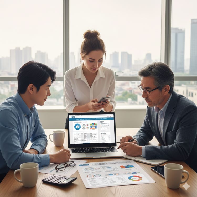 직장인·자영업자·부동산 투자자가 국세청 홈택스/모바일앱에서 양도소득세 개정 정보·신고서류 확인, 증여·양도 사례별 플랜 시뮬레이션하는 모습