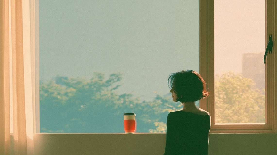 멀리서 모임 사람들을 바라보는 사람의 모습