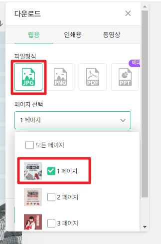 다운로드 형식 지정