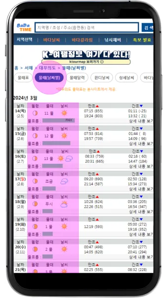 물때표 물때 시간표 낚시터 낚시 서해 남해 인천 통영 물때_16