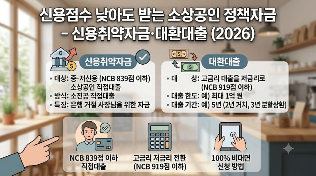 신용점수 낮아도 받는 소상공인 정책자금 신용취약자금 대환대출 2026