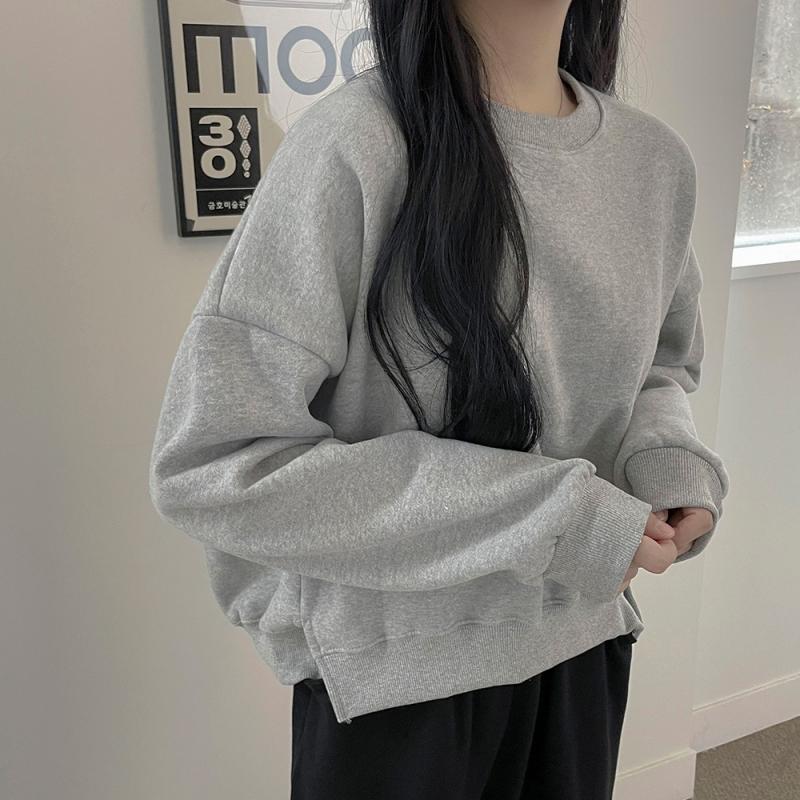 아방 무지 크롭 기모 맨투맨 티셔츠