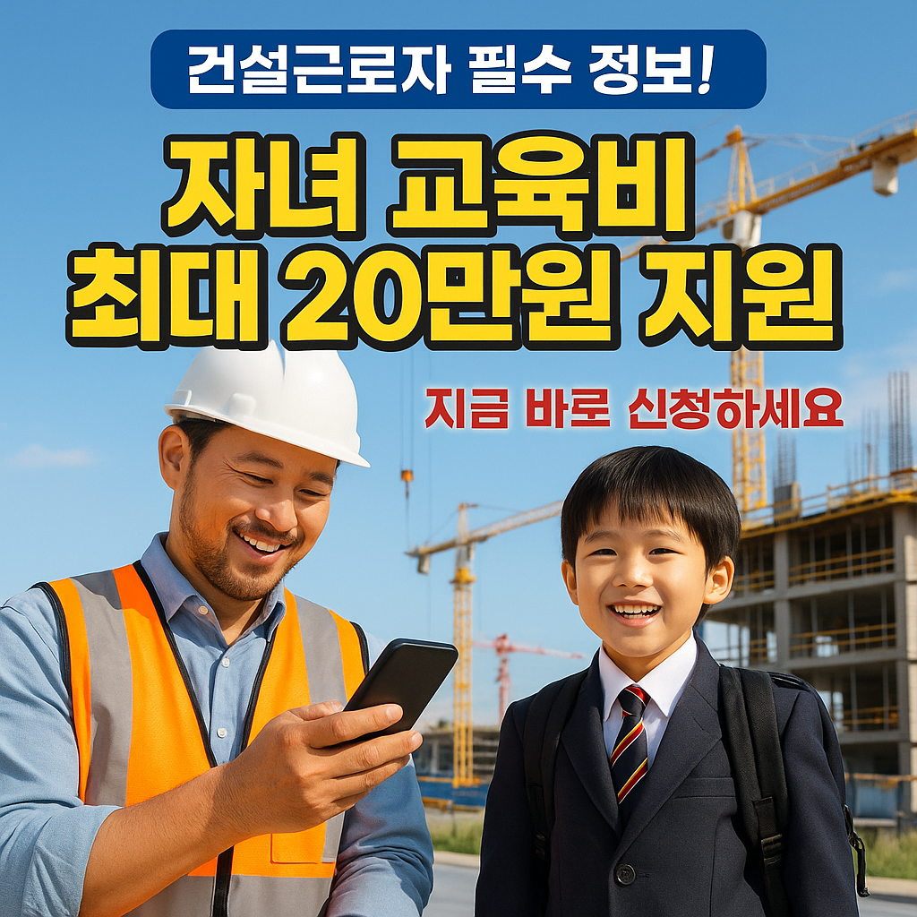 건설근로자 자녀 교육비 최대 20만원 지원! 방법 (출처 : 건설근로자공제회)