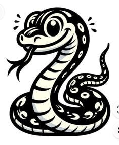 검은-뱀이-두눈을-크게-뜨고-머리를-들고있는-귀여운-일러스트