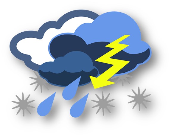 지역별 날씨를 알려 주는 앱들이 매일의 날씨 흐림, 천둥번개, 눈, 비 등을 알게 해준다는 심볼 이미지